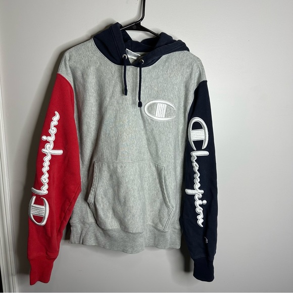 Men’s Champion Size Medium Reverse Weave Color Block Hoodie‎ Sweatshirt - Picture 1 of 5